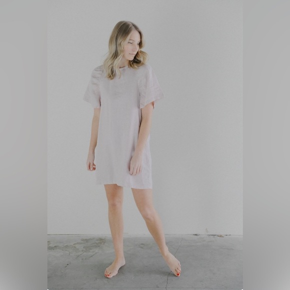 Rowie the Label Ibiza Linen Sheath Dress Puff Sleeve, Lined, Size Large - Picture 12 of 12